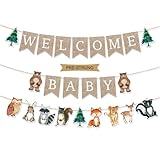 Stcomart Pre-Strung 6ft Burlap Welcome Baby Banner for Woodland Baby Shower Decorations,Neutral Forest Animals Gender Reveal Party Decor, Beige