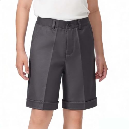 AOREUGL - Boys and Girls School Uniform Bermuda Shorts - Gray Straight Leg Pull-On Midi Pants with Functional Pockets, Size 4-5 - Best Deal on Amazon
