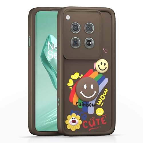 Image of Pikkme Back Cover for OnePlus 12 5G | Soft Silicone| Cute Rainbow Smile & 3D Cartoon Flower Design | Shockproof Raised Camera Protection Bumper Case (Brown)