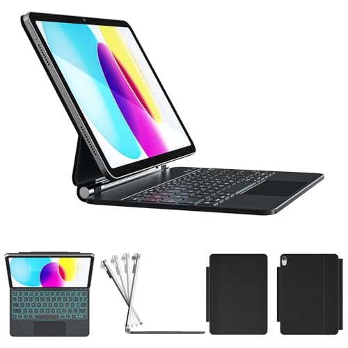 RAYMCRAFT Hülle mit Tastatur für iPad 11. Generation (A16, 2025)/10. Generation, Magic Keyboard mit 11-Farben Hintergrun...