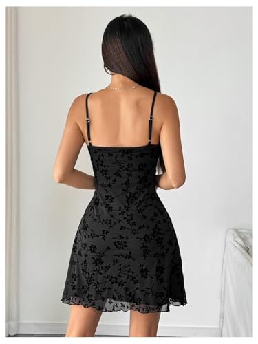 Image of Verdusa Women's Mini Dress Floral Spaghetti Strap Mesh Short Dresses Going Out Sundress Y2k Gothic Clothes