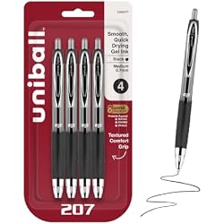 1 of uniball™ 207 Gel Pens, Black Ink, 0.7mm Medium Point, Retractable, 4 Count | Smooth Writing, Fraud-Resistant, uni Super Ink™