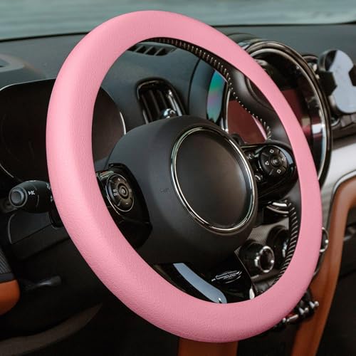 Spurtar Pink Steering Wheel Cover Women Girls, Soft Pink Car Accessories Thin Silicone Texture Cute Steering Wheel Covers, Fit Diamenter 15' - 16.5'
