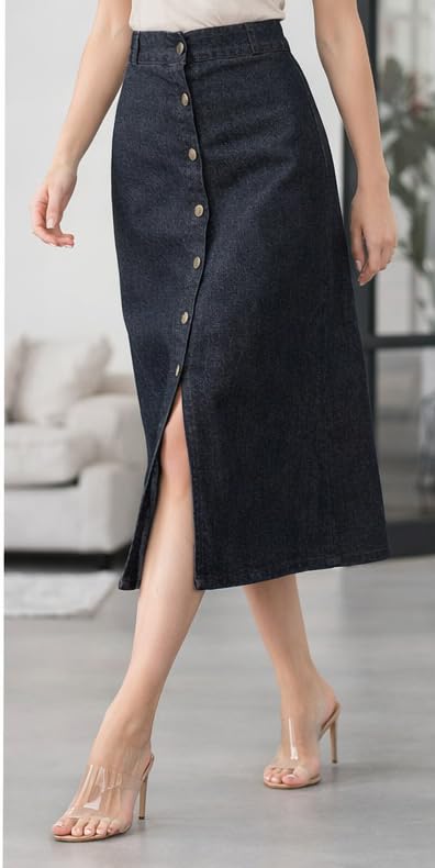 Image of Trending Stylish Flared Comfortable Solid Long Denim Skirt for Women & Girls