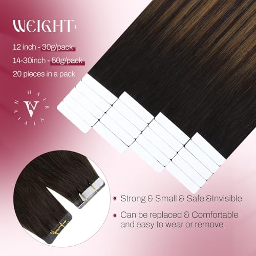 Vivien Brown Human Hair Extensions Balayage Darkest to Medium Brown Mix - Long Straight Tape-in 20pcs 50g #2/8/2 20in - Image 3