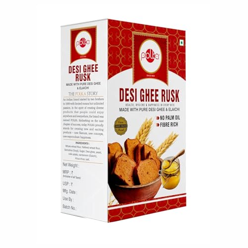 Image of POLKA Desi Ghee Elaichi Rusk | No Palm Oil Toast | Healthy Snacks for Kids | Fresh Crunchy Healthy Tostea Food (300 GM)