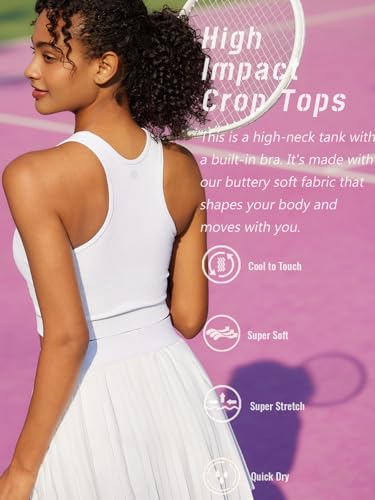 Image of RUNNING GIRL Sports Bras for Women High Impact Seamless Ribbed Longline High Neck Workout Crop Tank Tops(BX3067White,S)