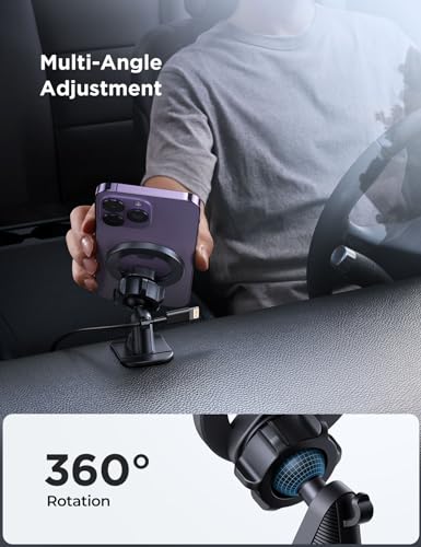 Image of INICIO MagSafe Magnetic Car Mount, Super Stable 360* Dashboard Car Holder with 20 N52 Magnets & Metal Ring for iPhone 16 15 14 13 12 Pro Max Plus, Mag-Safe Cases Galaxy S24 S23 Pixel & All Phones