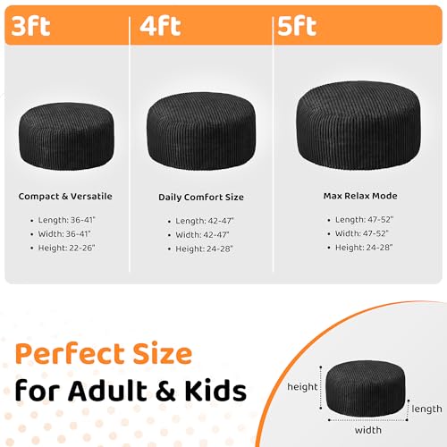 Image of HABUTWAY 3FT Bean Bag Chair, 3' Large Bean Bag Chairs for Adults with Stripe Plush Cover, Memory Foam Beanbag Chair for Living Room Bedroom Dorm,Black