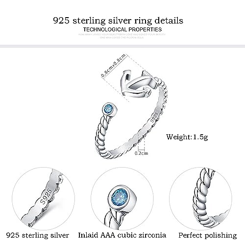 Xoyoyzu 925 Sterling Silver Boat Anchor Cubic Zircon Cross Ring Expandable Open Rings Adjustable Women Jewelry #TOP5