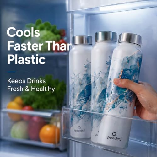 Image of Speedex Stainless Steel Printed Water Bottle 1 Ltr 1000 ml, BIS Approved, Leak Proof Screw Cap Bottle for Office, School, Travel, Daily Use for Men, Women, Kids, Adults, Ice Marble, Set of 3