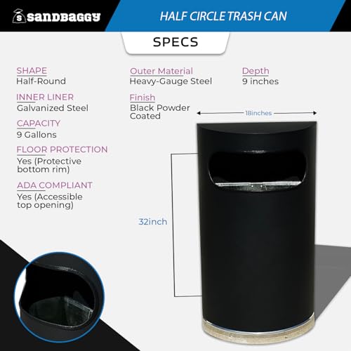 Caneca de basura semi circular 9 galones negro miniatura 3
