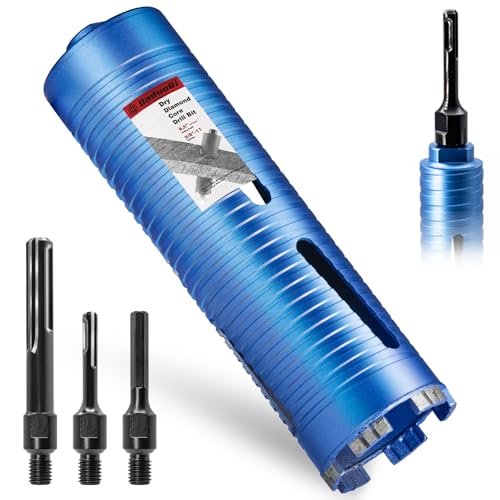 Image of 3 inch Dry Core Drill Bit, 5 /8 inch-11 Thread, with 3 Adapters Included: SDS Plus, SDS Max and 1 /2 inch Hex Shank; 9.5 inch Drilling Depth Core Bits for Concrete,Brick Block,Stucco and Masonry (No Pilot Bit)