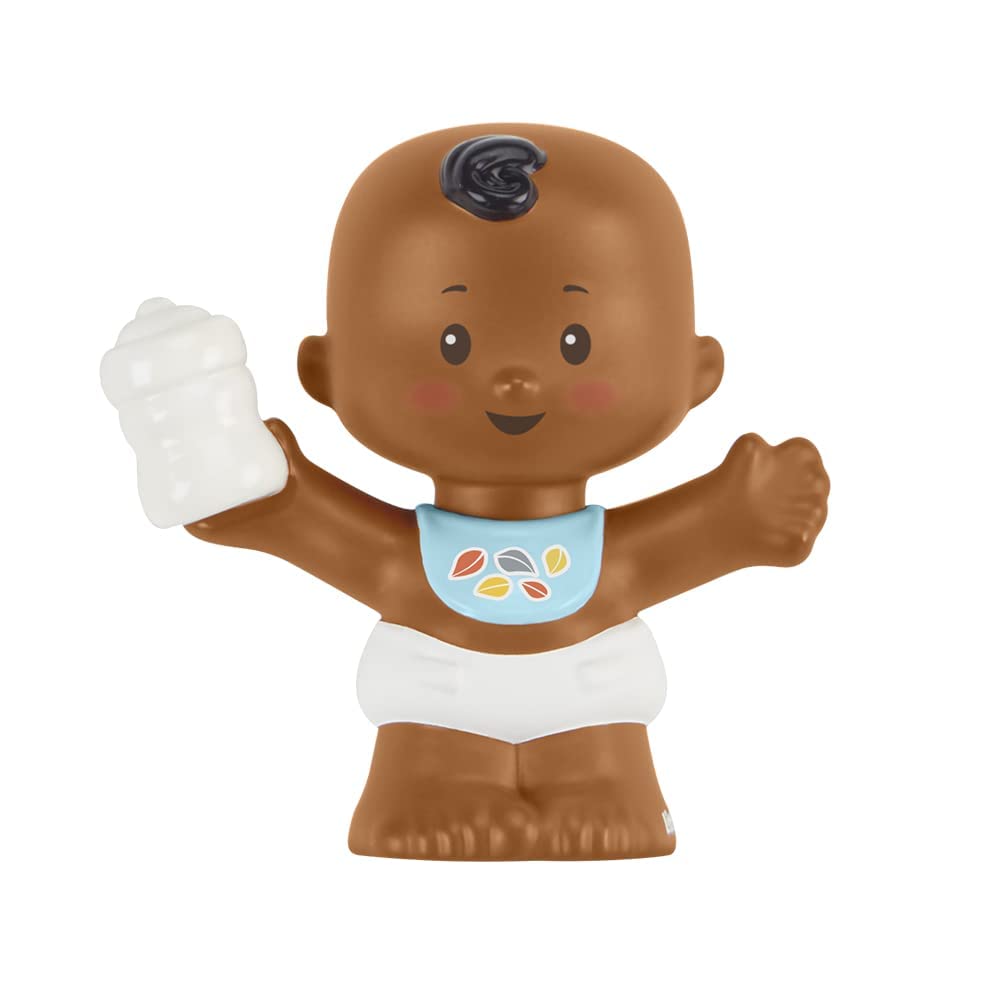 Replacement Part for Fisher-Price Little People Snuggle Twins Playset - GKP69 ~ Replacement Twin Boy Figure Holding White Bottle ~ Blue Bib ~ Brown
