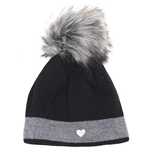HomeOfSocks Bonnet à pompon doublé en fourrure synthétique à paillettes Lurex Uni - Noir - Taille Unique Cover