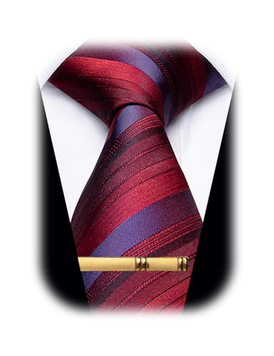 Image of YourTies Men's Neckties Striped Tie and Plaid Neckties for Men Woven Silk Tie Gold Tie Clip Set