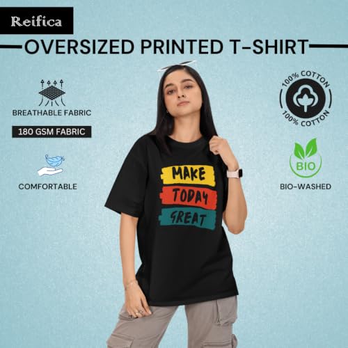 Image of Reifica 100% Pure Cotton Printed Half Sleeve Oversized Tshirts for Women Combo Pack of 2