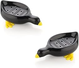 KWER Duck-Shape Self Draining Soap Dish Holder, Easy Clean Soap Dish for Shower with Suction Cup Creative soap Box, for Bathroom, Kitchen, Bathtub, Wash basins (Black,Plastic, Pack of 2)