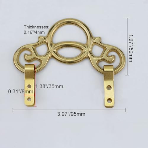 Image of Tiazza 2Pcs Chinese Style Vintage Brass Picture Frame Hook Hanger Decorative Painting Mirror Hanger (Brass)