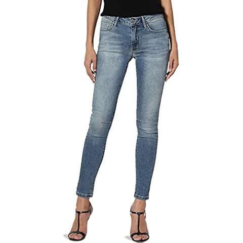 TheMogan Premium Knee Dart Vintage Washed Low Rise Cropped Skinny Jeans - Blue - 15 Cover