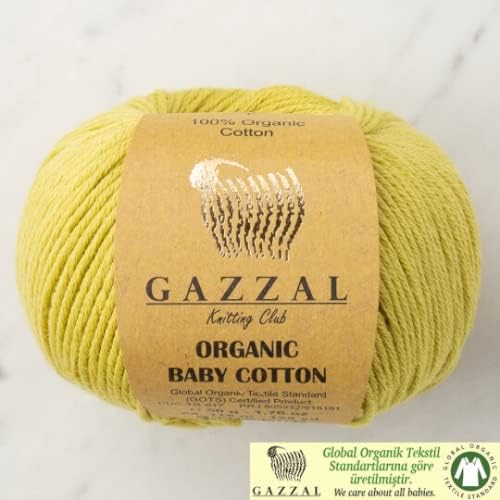 3 Ball (Pack) Gazzal Organic Baby Cotton Yarn, Total 5.28 Oz.100% Organic Cotton, Each 1.76 Oz (50g) / 125 Yrds (115 m), 3 Light DK,Global Organic Textile Standard Certified(Apple Green - 426, 3 Pack)