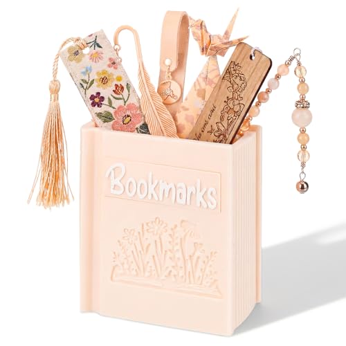 Resurhang 3D Printed Book Shaped Bookmark Holder Book Lover Gift Bookish Accessory Office Desk Supplies End of Year Gift for Librarian Bookworm Teacher Women(Beige)