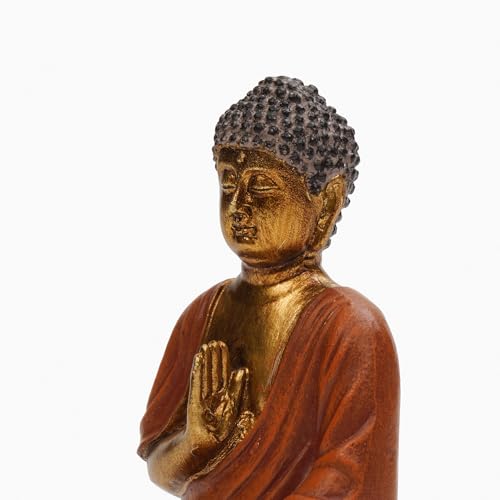 Image of PURE HOME + LIVING Orange Antique Gold Polyresin Sitting Buddha - Small Meditating Sitting Idol Statue, for Table Top and Home Decor, Samadhi Buddha Sculpture (Pack of 1)