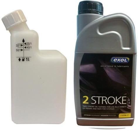 Exol 1 Litre two stroke Oil with mixing bottle - motorbike lawnmower chainsaw strimmer scooter moped 2 stroke oil 2T
