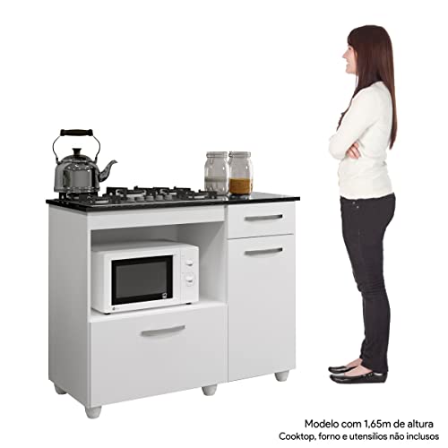 Balcão para Cooktop 2 Portas 1 Gaveta Violeta Kaiki Móveis Branco