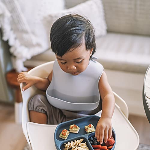 Ava + Oliver Silicone Bib Set - Adjustable Waterproof Bibs - Set Of 2 (Navy/Gray) #TOP4