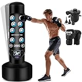 NZQXJXZ Verbesserter Boxsack Stehend mit interaktiver Musikmatte, 175cm Boxsack Erwachsene mit Punktestandanzeige, Licht- und Musikmatte, Kickboxen für Anfänger, MMA-Training