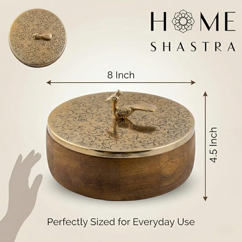 Image of Wooden Casserole with Peacock Handle | Floral Engraved Hot Case Chapati Box for Fresh & Warm Roti | Multipurpose Roti Box, Snack & Dry Fruit Storage | Luxury Kitchen Decor