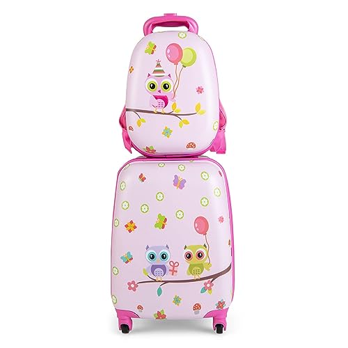 RELAX4LIFE 2 en 1 Juego de Maleta Infantil de 2 Piezas, Equipaje+Mochila con 4 Ruedas Giratorias, Mango Retráctil, Doble Cremallera y Película PC, Maletas de Viaje Infantiles, Regalo Niños (Modelo 3)