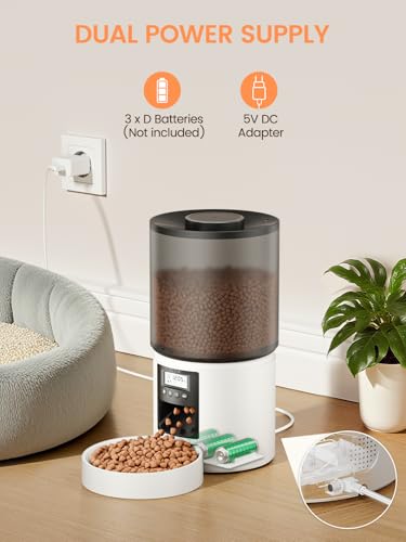 Futterautomat Katze 4 L, Katzenfutter Automat mit Timer 1-6 Mahlzeiten/Tag, Automatischer Futterspender für Katzen & Hunde, Pet Feeder Cat mit Sprachaufnahme 10 Sekunden für kleine/mittlere Haustiere
