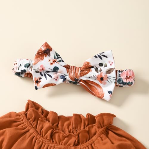 Newborn Baby Girl My First Christmas Outfits Letter Tree Print Pleated Ruffle Romper Flared Pants+Bow Headband2