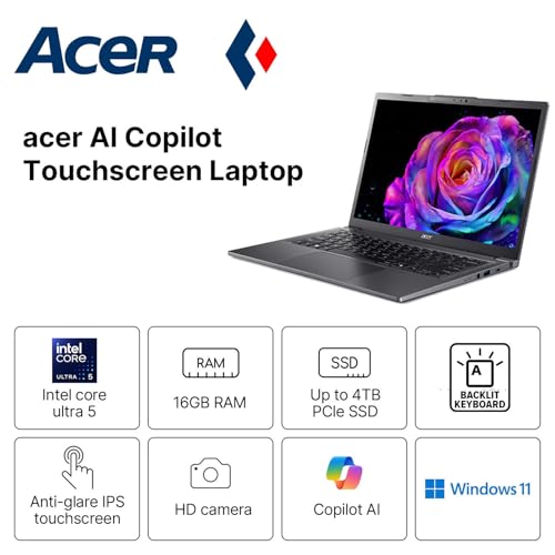 Image of Acer Aspire 14 inch AI Copilot Touchscreen Laptop | Intel 8 Cores Ultra 5 CPU | 16GB RAM | 1TB PCIe SSD | 15.6 WUXGA(1920 x 1200) Display | Backlit Keyboard | Wi-Fi 6 | Windows 11