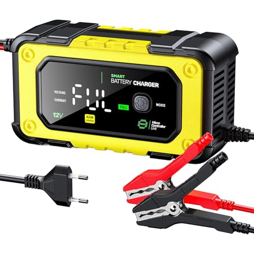 Cargador De Batería De Coche,Mantenedor De Batería De Vehículo 12V 7A - Herramienta con Pantalla LCD Color E Inflador,Equipo De Carga para Garaje Y Exteriores