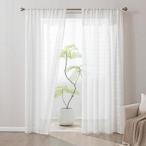 SLEEP ZONE Sheer Curtains 63 inch Length, Farmhouse Linen Blend Semi Sheer Curtains 2 Panels Light Filtering Window Drapes for Living Room Bedroom, 52W × 63L, Beige - image 5