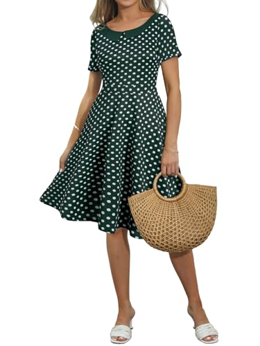 Image of Women's Elegant Vintage Dresses Knee Length Casual Floral Print Work Party Peter Pan Collar A-Line Dress with Pockets 978