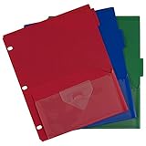 Five Star Binder Dividers, Flex, NotePocket, 3 Tabs, Red, Green, Blue, 3 Pack (73408)