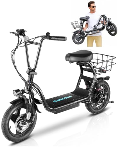Caroma Electric Scooter with Seat, 500W/819W/870W Peak Motor, 15/25/30 Miles Range, 20Mph Top Speed, Foldable Electric Scooter for Adults, 14