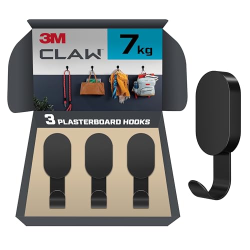3M Claw Plasterboard Hanger - 3 Hooks - Holds up to 7kg - No Tools Needed - for Hanging Heavy Items Mirrors Pictures Backpacks and Home Décor - Easy to Install & Remove