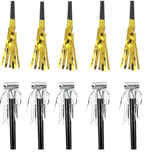 30 Pack Party Blowers and Whistles with Gold & Silver Tassels - Fun Noise Makers for Birthdays, Weddings, Festive Events - Durable & Reusable