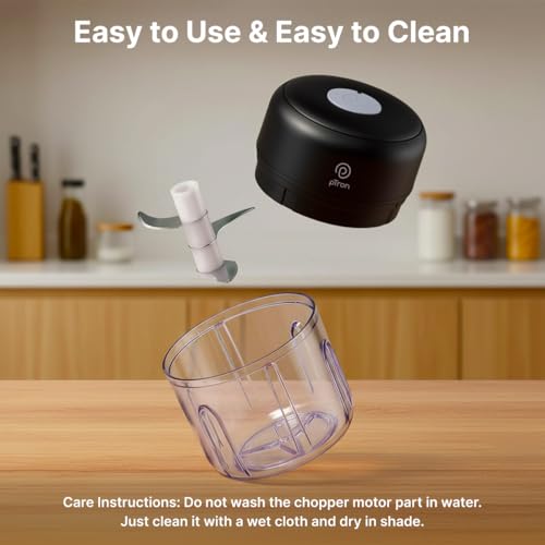 Image of pTron EaseMate Chopper S1, Rechargeable Mini Electric Chopper, Food Grade Bowl, 3 Stainless Steel Blades, One-press Operation, for Mincing Garlic,Ginger,Onion,Vegetable, 250ml, Type C Charging (Black)