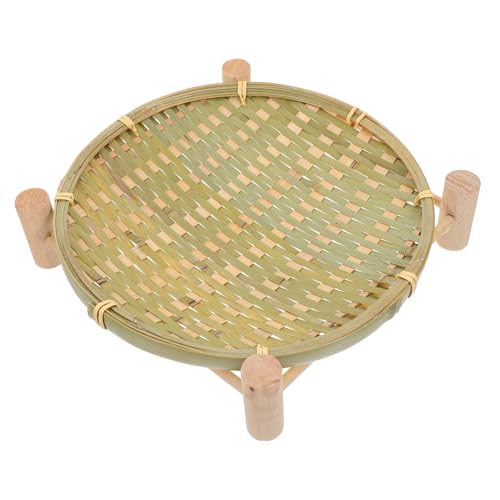 Cabilock 1 Set Woven Snack and Fruit Serving Basket with Wood Stand Design for Hotels Restaurants and Home Use for Bread Baking and Displaying Treats