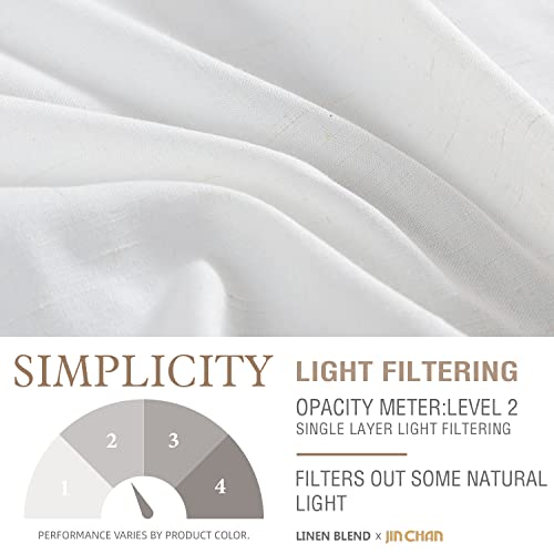 Image of jinchan Linen Blend French Door Curtain Solid White 40 Inch Rod Pocket Privacy Panel with Tieback Light Filtering 1 Panel Farmhouse Country Style for Door or Window