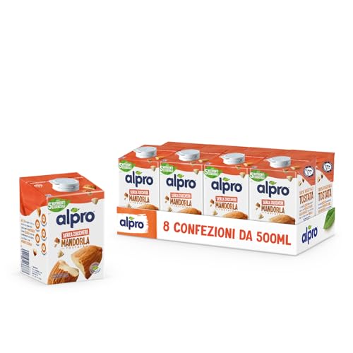 ALPRO SENZA ZUCCHERI, Bevanda alla MANDORLA, 100% vegetale con vitamine B2, B12, D2, E (8 confezioni x 500 ml)