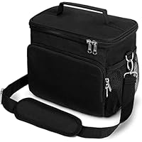Insulated Lunch Bag Thermal Cooler Tote with Adjustable Shoulder Strap Lunch Box Bags Leakproof Linear and Front Pocket for Men Women Kids Office Work School Picnic Travel and Gym. (Black)