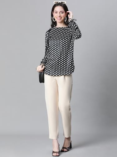 Image of oxolloxo Women Polka Print Round Neck Long Sleeve Top