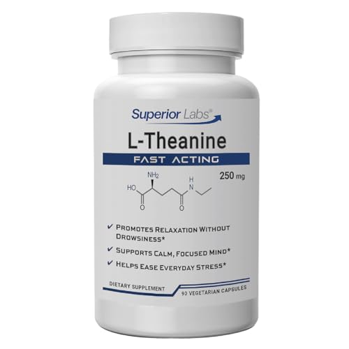 Superior Labs L-Theanine 250 mg Capsules, Non-GMO, Promotes Non Drowsy Relaxation & Helps Ease Everyday Stress, Supports Healthy Sleep, Promotes a Focused Mind, High Absorption, 90 Veg Caps